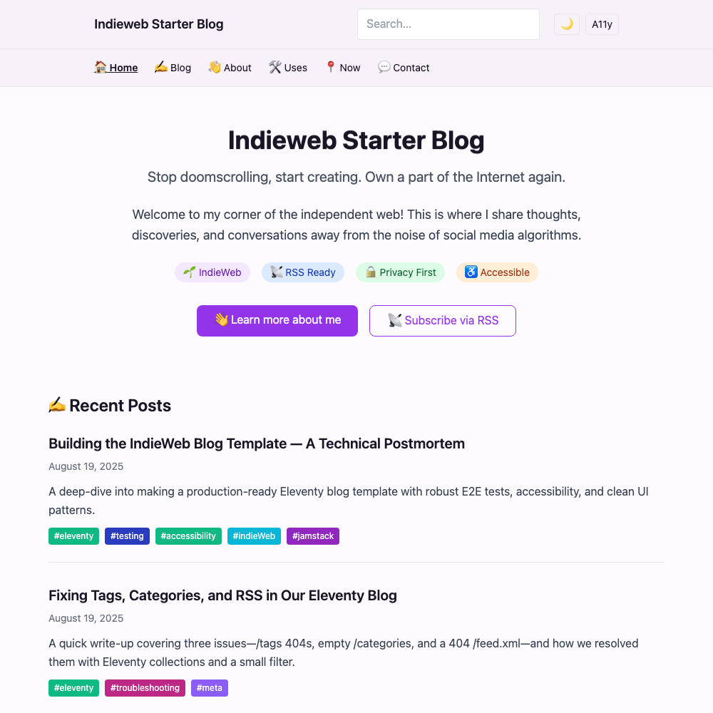 11ty Indie Web Blog Starter screenshot