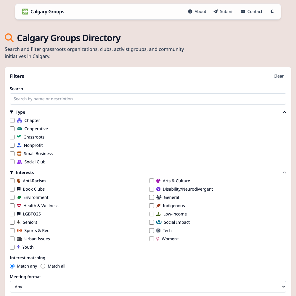Calgary Groups screenshot