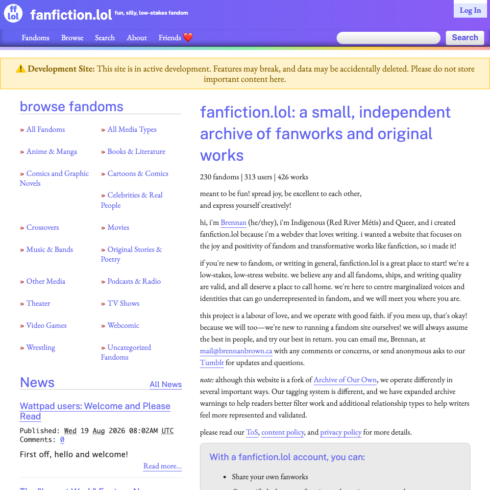 fanfiction.lol — Independent Fan Archive screenshot