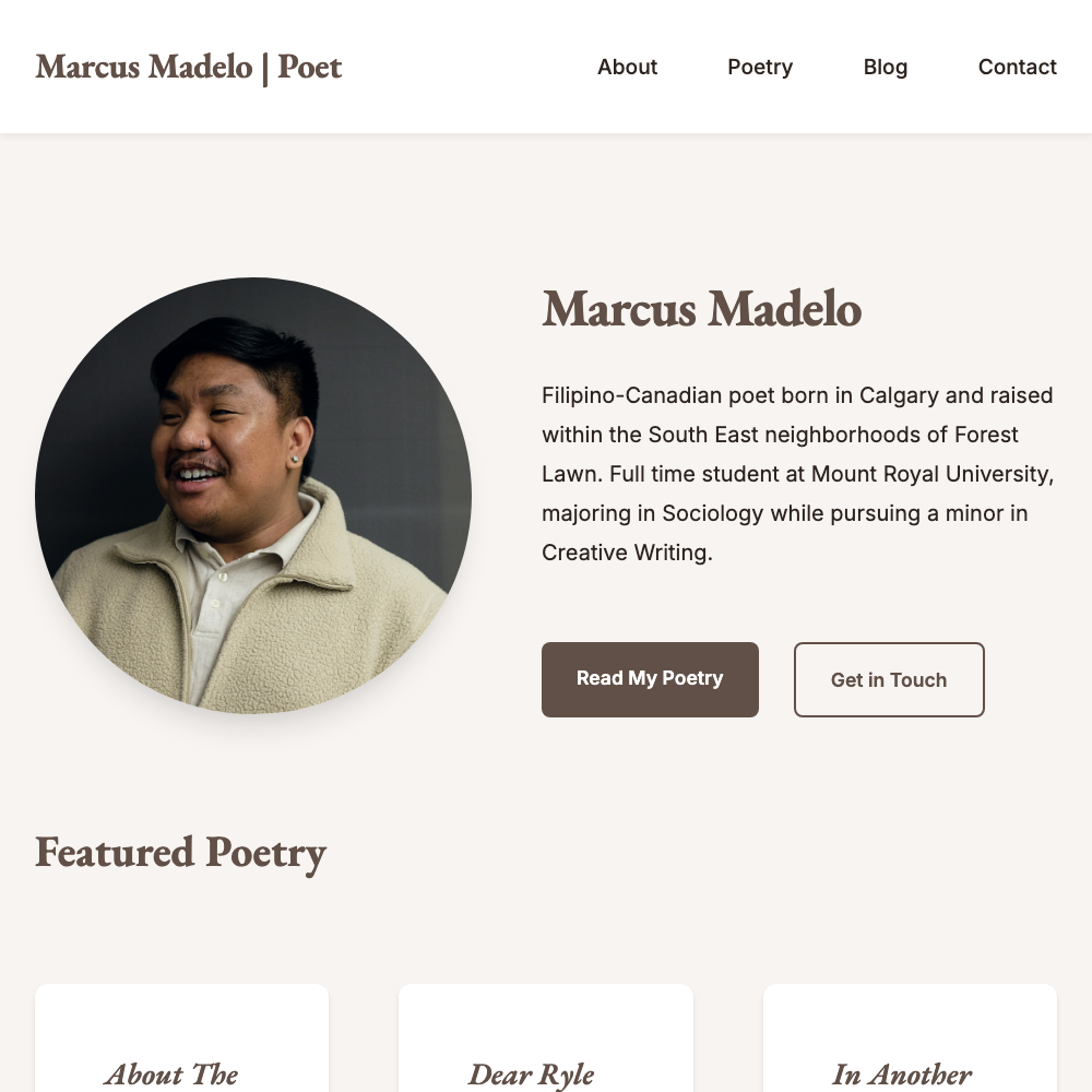 Kindread the Poet — Artist Website screenshot