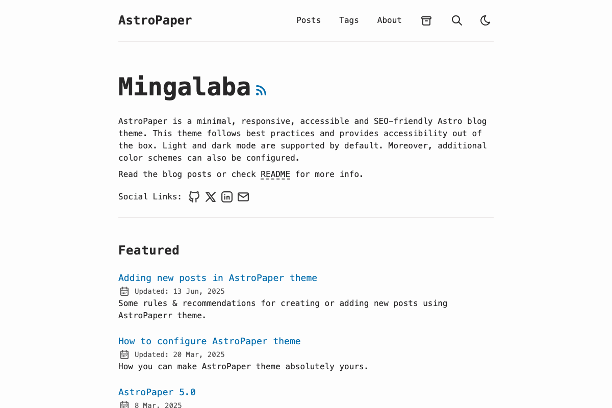 Screenshot of Astro Paper Theme Examples
