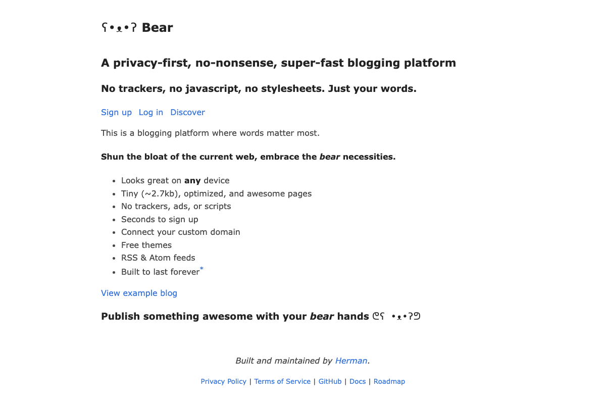 Screenshot of Bear Blog Platform