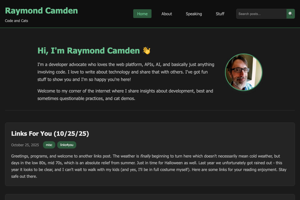 Screenshot of Raymond Camden