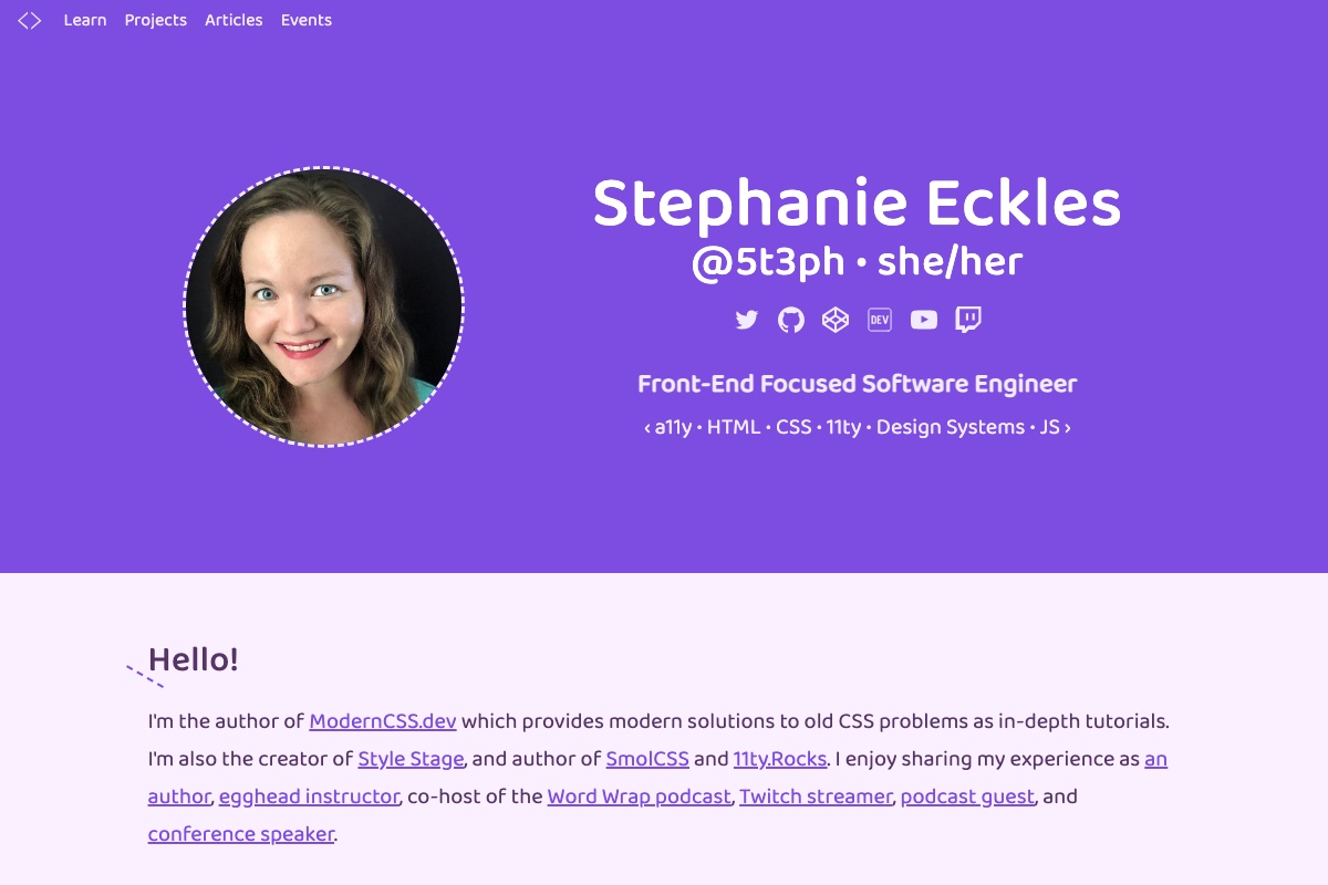 Screenshot of Stephanie Eckles