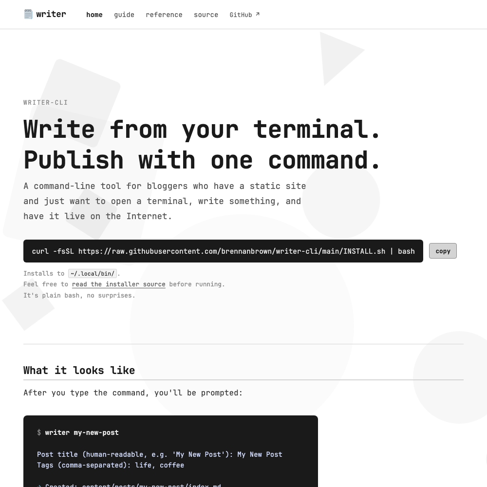 writer-cli — Terminal Publishing Tool screenshot